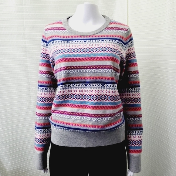 FAIR ISLE Sweater Merino Wool Alpine Ski Theme Crewneck Size L - Picture 6 of 6